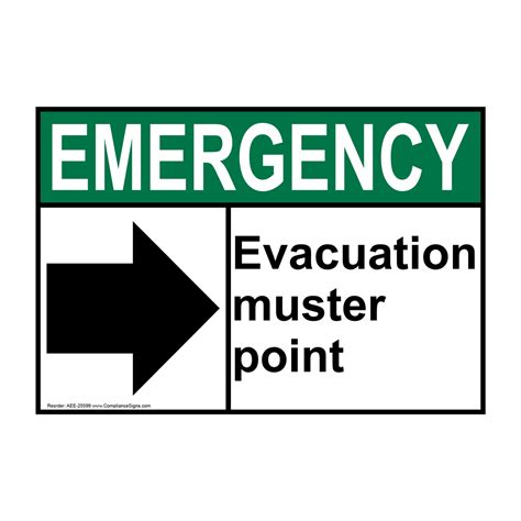 Emergency Sign Evacuation Muster Point Right Arrow Ansi