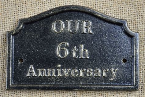Learn about the anniversary themes, colors and gemstones here. 6th wedding anniversary plaque, solid cast iron gifts by ...