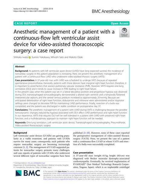 Pdf Anesthetic Management Of A Patient With A Continuous Flow Left