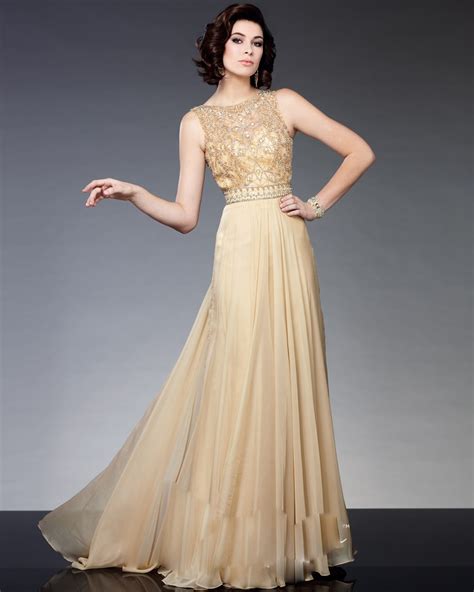 Elegant Long Mother Of The Bride Dresses 2016 Champagne Chiffon Beaded Formal Evening Gown
