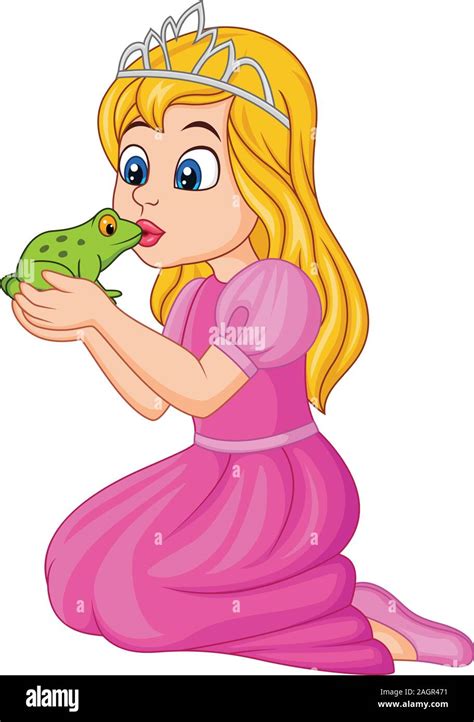 cartoon princess kissing a green frog stock vector image and art alamy
