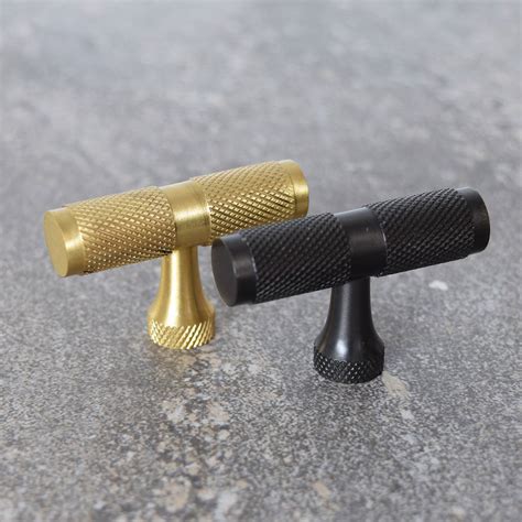 Solid Brushed Brass Knurled T Bar Cupboard Pull Handles By Pushka Home ...