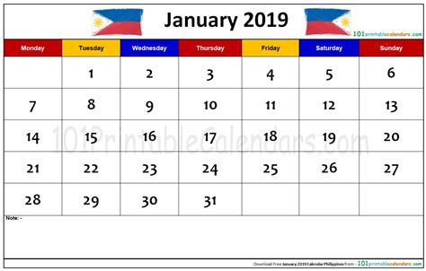 January 2019 Calendar Philippines School Calendar 2019 Calendar