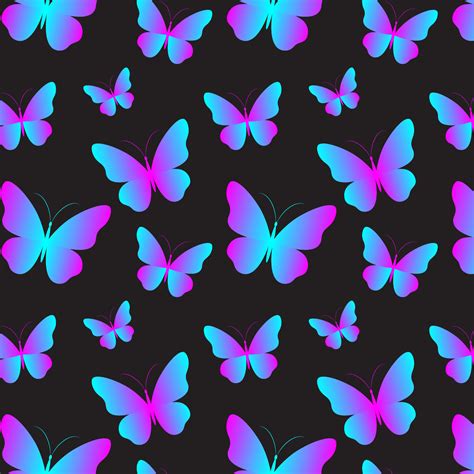 Glowing Neon Butterflies Seamless Pattern Colorful Holographic
