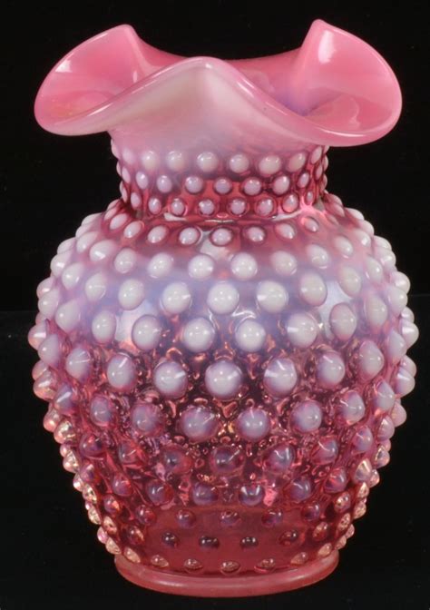 Bid Now Vintage Fenton Art Glass Cranberry Hobnail Opalescent Vase November 4 0120 6 00 Pm Est