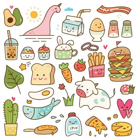 Set Of Kawaii Doodle Kawaii Doodles Cute Doodle Art Cute Doodles