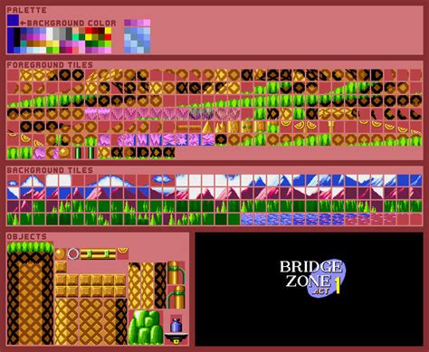 Sonic 1 Bridge Zone Tileset With Objects By Thecrushedjoycon On