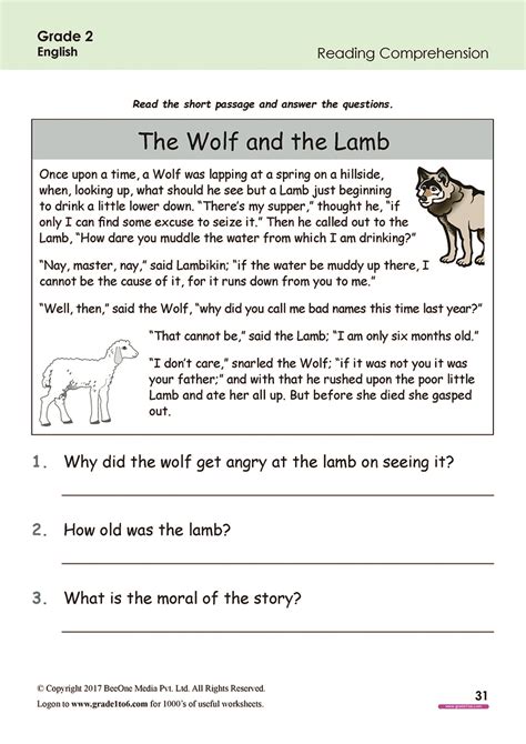Grade 2 Reading Comprehension Worksheet