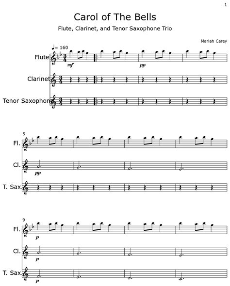 Carol Of The Bells Sheet Music For Flute Clarinet Tenor Saxophone