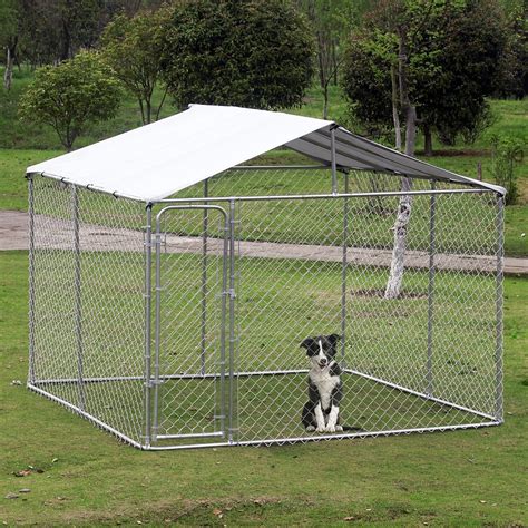 Pawhut 10lx10wx6h Large Outdoor Dog Kennel Playpen Galvanized Pet