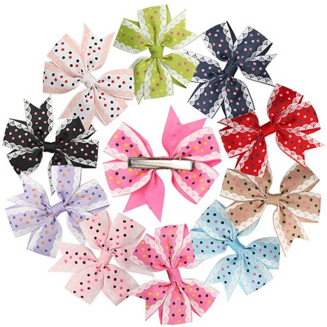 20pcs lot 3 inch hair bows polka dot grosgrain ribbon boutique bows hair bow with clips hairpins