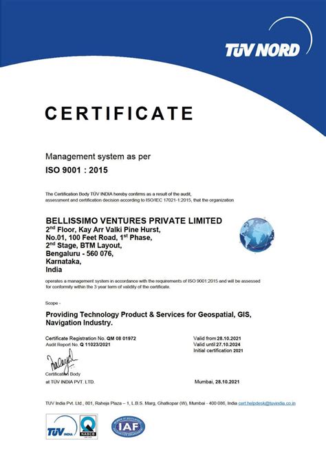 Iso 90012015 Certificate Deduce Technologies