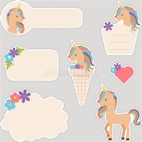 Set Of Unicorn Stickers Stock Vector Illustration Of Heart 242332182