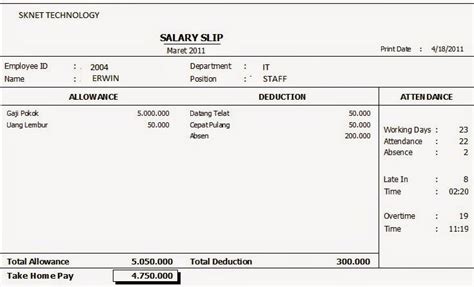 Contoh Payslip Sistem Slip Gaji Malaysia Payment System Microsoft Excel