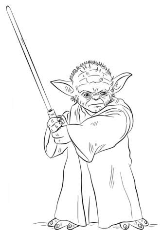 Not only does it have a cute shape, baby yoda also makes a very adorable sound. Yoda with lightsaber Coloring page | Free Printable ...