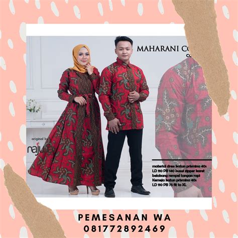 Model Baju Gamis Batik Couple Sarimbit Maharani Kombinasi Kemeja Lengan