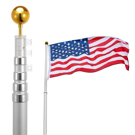 voilamart 20ft flagpole telescopic 5 sectional fly 2 flags outdoor aluminum flag pole kit with