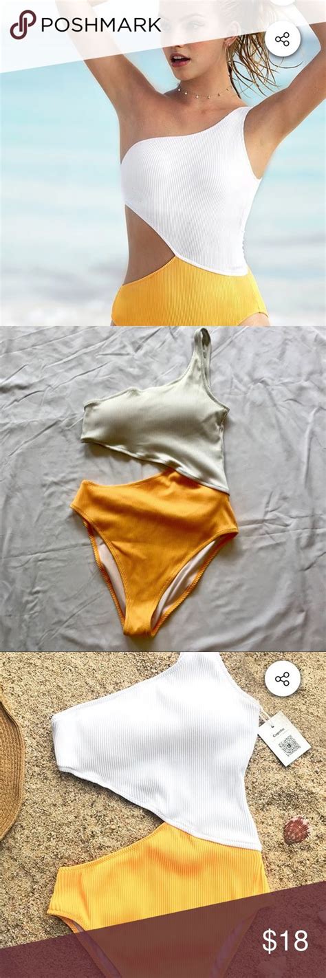Asymmetrical White And Yellow Bathing Suit Size Xl Yellow Bathing Suit