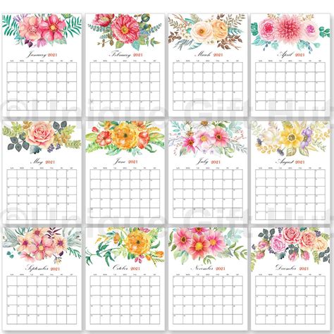 2023 Digital Printable Calendars Watercolor Floral Desk Etsy España