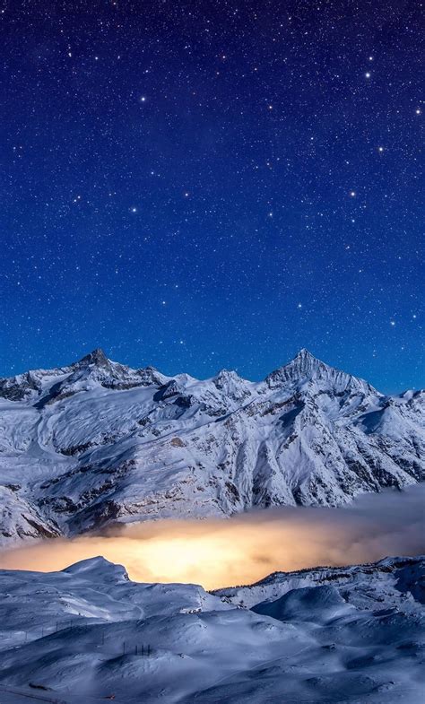 1280x2120 Starry Night Snow Covered Mountains 4k Iphone 6 Hd 4k