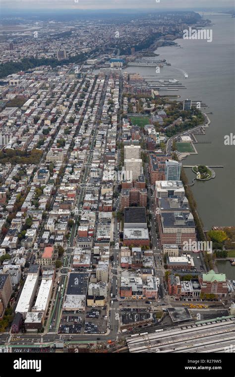 Helicopter Aerial View Of Hoboken And Surrounding Areas New Jersey