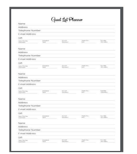 Printable Wedding Guest List Sheets Keep Track Of Your Wedding Guests