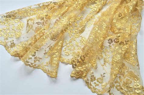 Gold Lace Fabric Embroidered Gold Metalic Lace Wedding