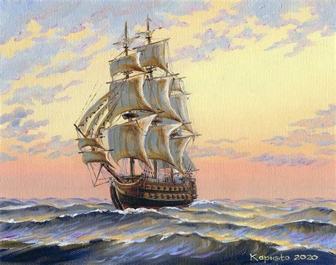 Clipper Ship Painting Nautical View Seascape Original Etsy