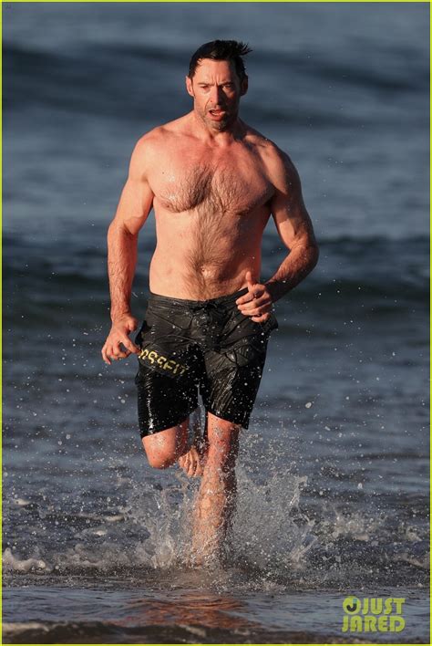 Photo Hugh Jackman Runs Shirtless On The Beach With His Ripped Muscles