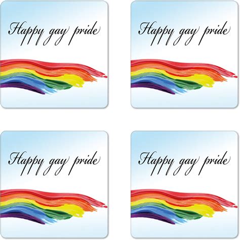 Ambesonne Pride Coaster Set Of 4 Happy Gay Pride With Hand Writing Celebration