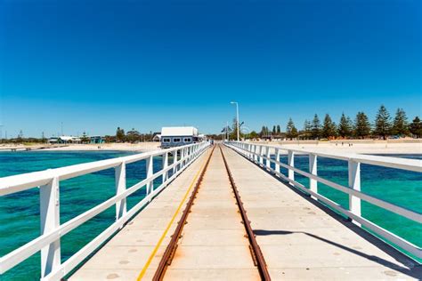 Busselton Jetty With Train Tracks And Historical Museum Western