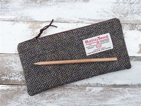 Harris Tweed And Waxed Cotton Pencil Case Bag Scottish T Etsy Uk