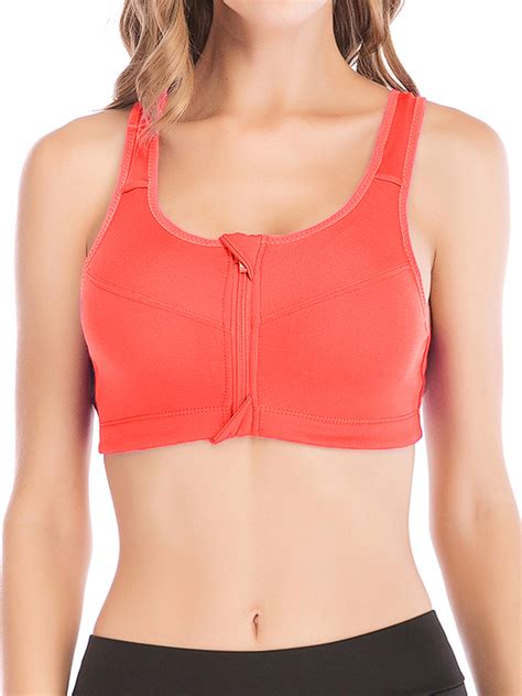 Dodoing Womens High Impact Support Sports Bras Front Zipper Closure Push Up Bra Workout Yoga