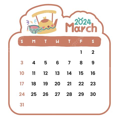 March 2024 Calendar Transparent Vector March 2024 Mar