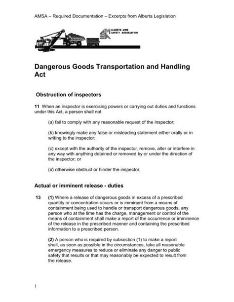 Transportation Of Dangerous Goods Act Alberta Transport Informations Lane