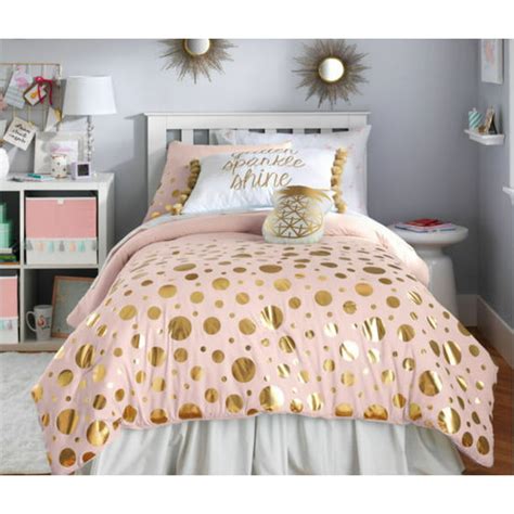 Blush Pink And Gold Teen Girls Reversible Full Queen Comforter And Shams 3 Piece Bedding