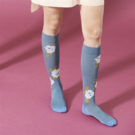 Compression Stockings Blue With Big Roses Main Uk Pil Pak As