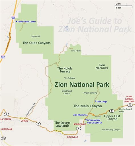 Zion National Park Regional Map 3 Zion National Park Zions National