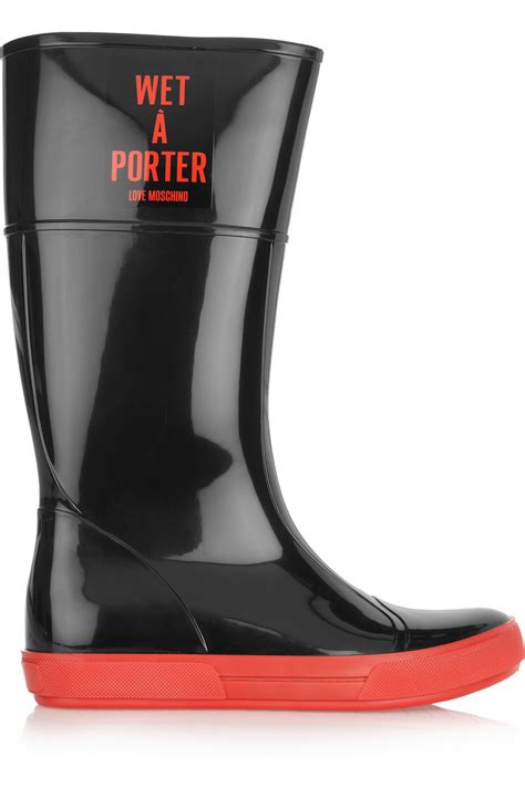 Lyst Boutique Moschino Wet A Porter Patent Rubber Boots In Black