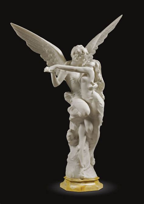 Italian Circa 1900 Cupid And Psyche White Marble On A Veined