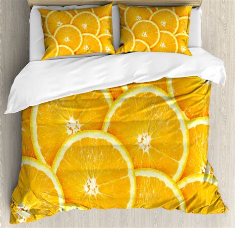 Orange Queen Size Duvet Cover Set Realistic Citrus Fruit Of Orange