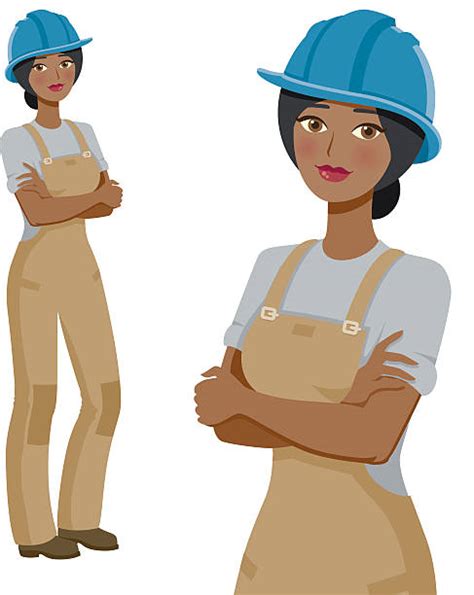 Black Female Construction Worker Cartoon Vector Clipa