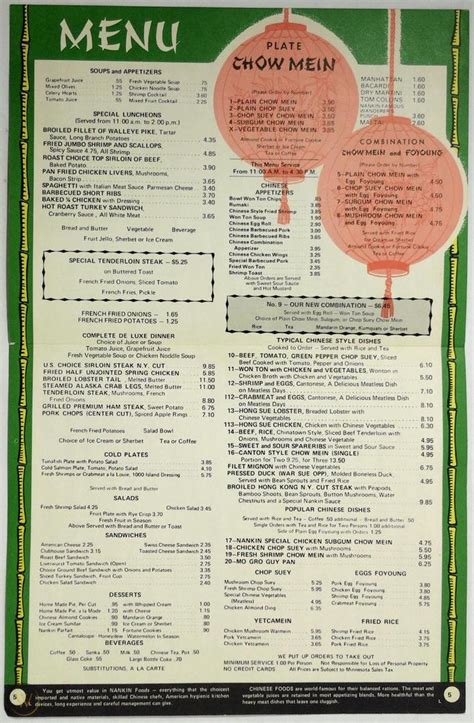 Original Vintage Menu Nankin Cafe Chinese Restaurant Minneapolis