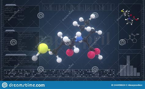 Overview Of The Molecule Of Captopril On The Computer Screen 3d