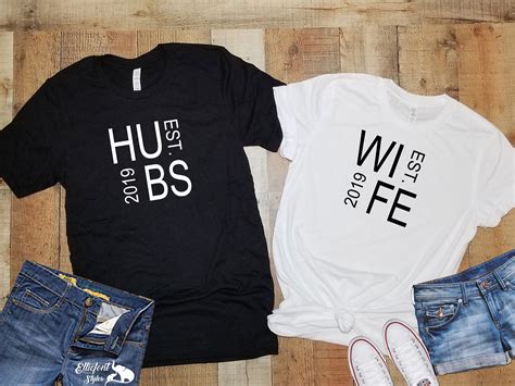 Hubs Wife Est Date Shirts Couples Shirts Wedding Shirts Etsy
