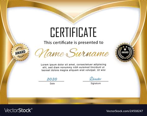 Official White Certificate With Gold Line Arc Vector Image
