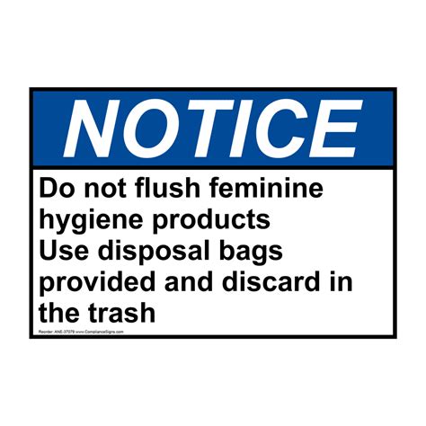 Ansi Do Not Flush Feminine Hygiene Products Use Sign Ane 37079