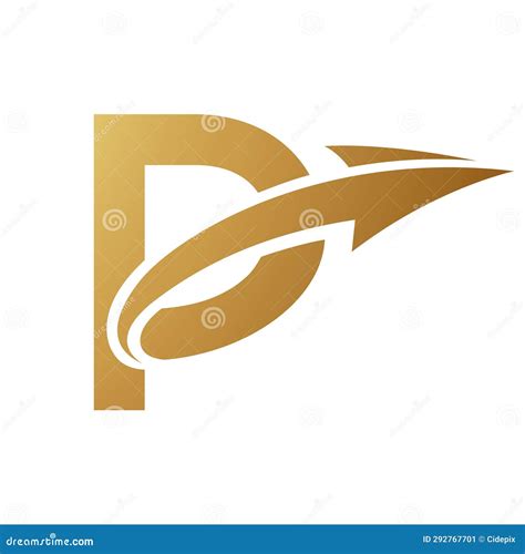 Gold Uppercase Letter P Icon With An Arrow Stock Vector Illustration