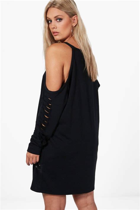 boohoo womens plus size anna open shoulder cross detail sweat dress ebay