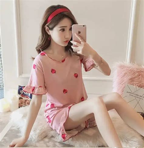 Korean Short Sleeve Women Cute Pajamas Japanese Kawaii Cartoon Rabbit Print Sleepwear Casual